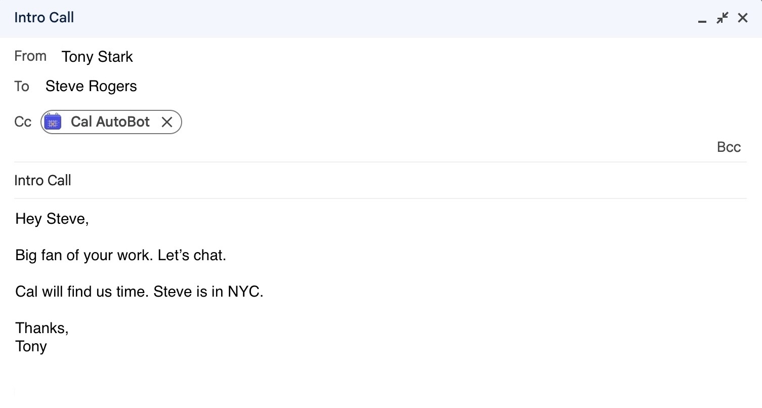 Inbox showing Cal cc'd onto an email