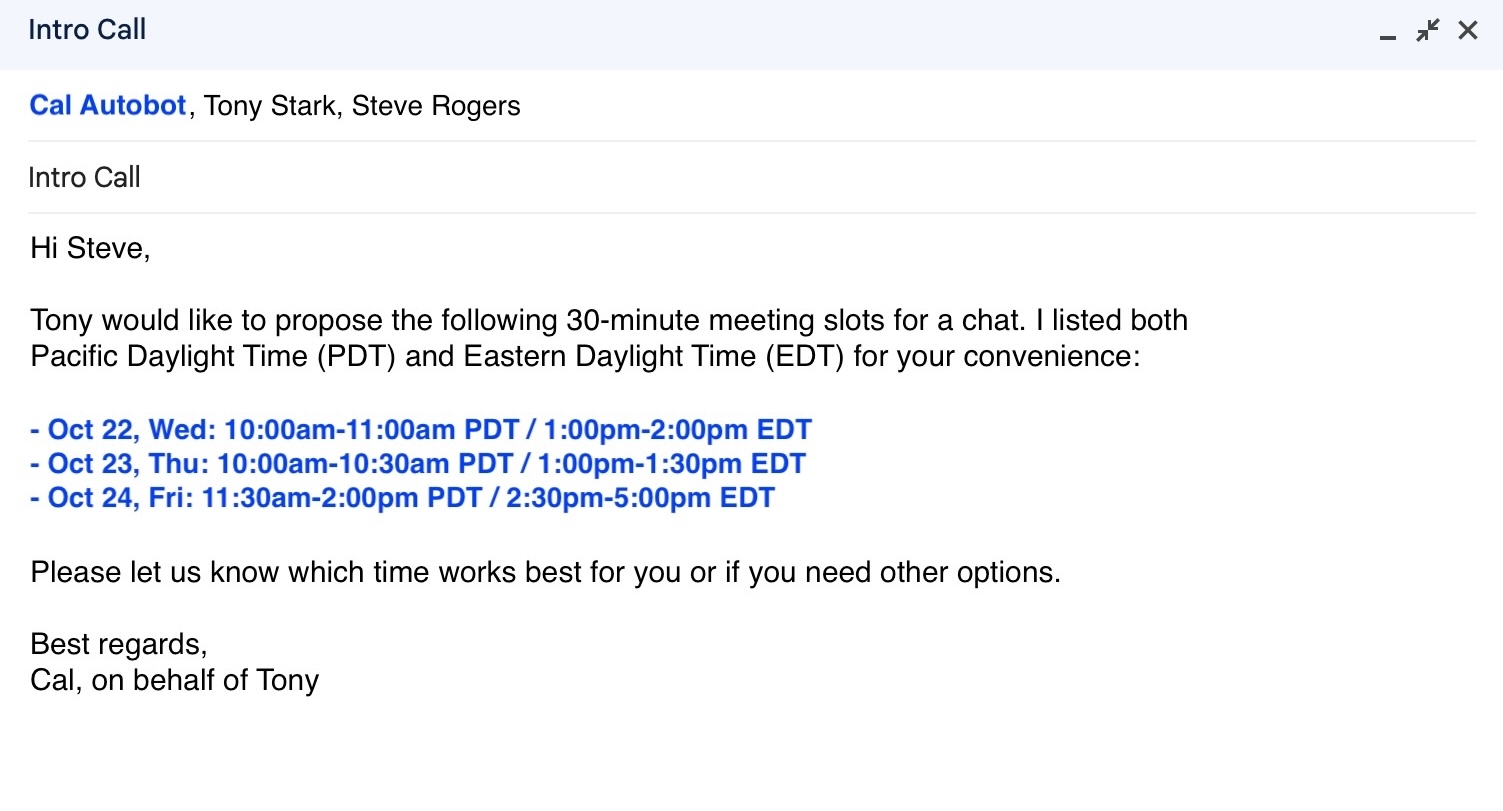 Cal proposing meeting times back to the thread