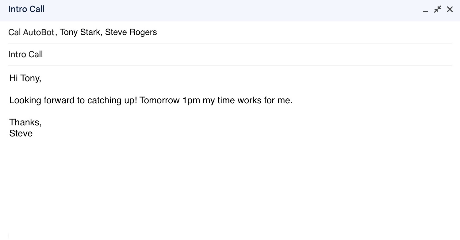 Recipient confirming a time with Cal