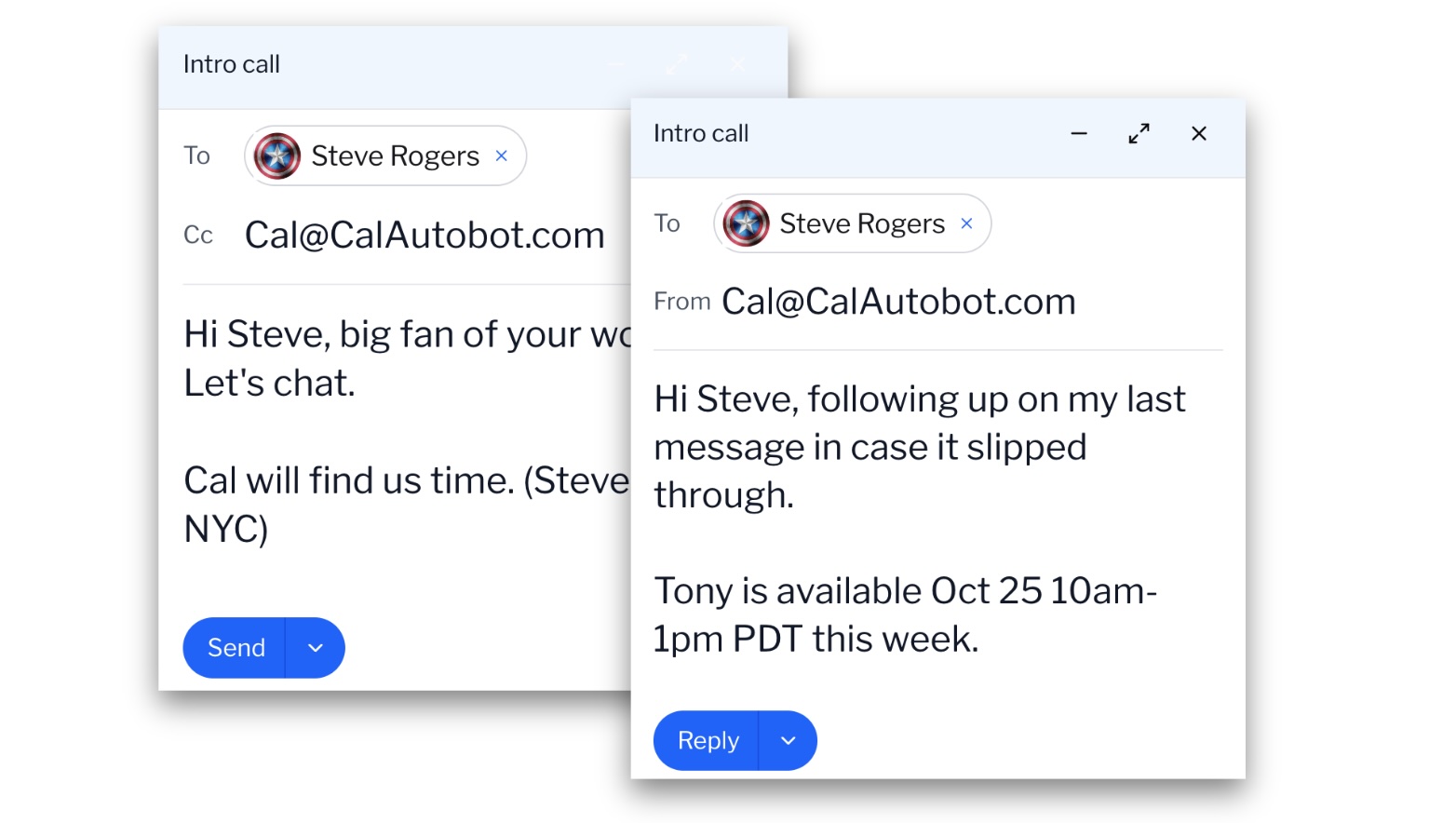 Product shot showing Cal cc'd on an email thread